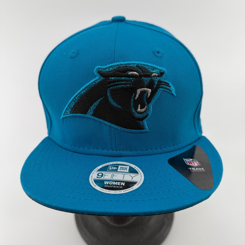 New Era 9FIFTY Carolina Panthers NFL Womens Snapback Hat Blue Glitter Logo OSFA